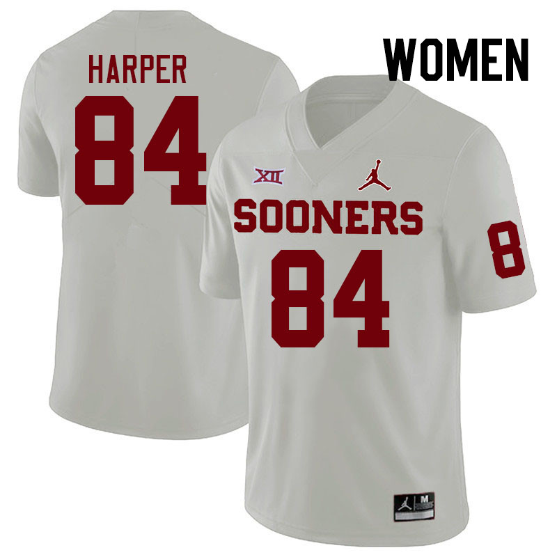 Women #84 Brandon Harper Oklahoma Sooners College Football Jerseys Stitched Sale-White - Click Image to Close